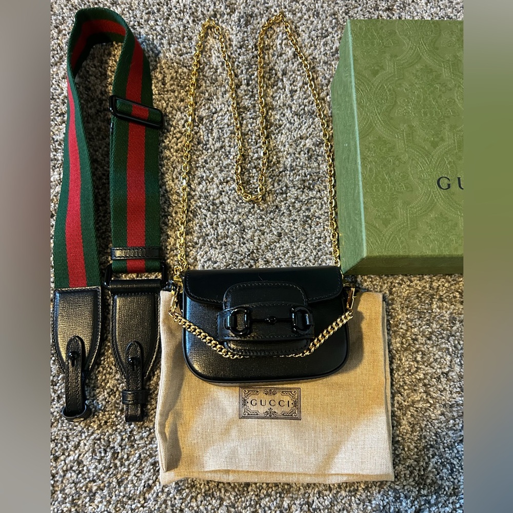 Gucci Azalea Calfsk Web Monochrome Horsebit 1955 wallet